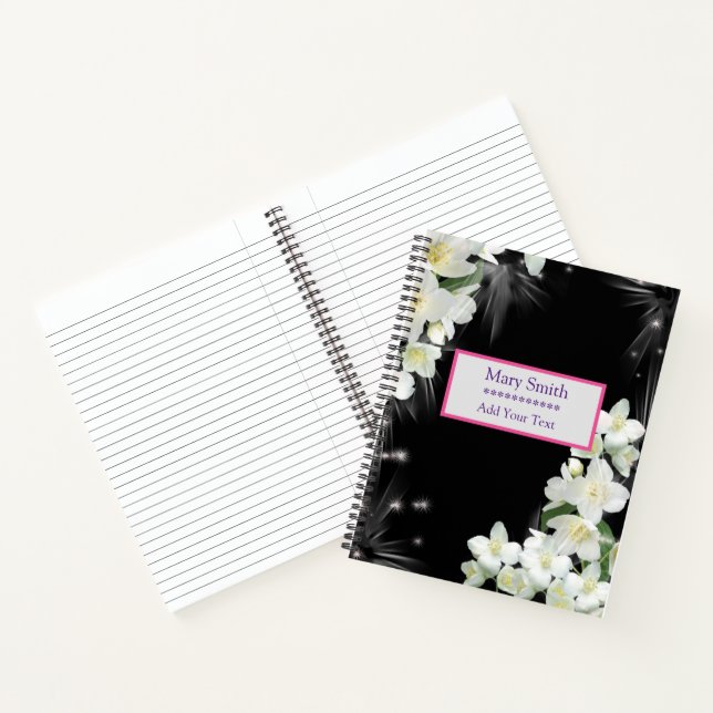 Cuaderno Floral moderna y negra de lujo agrega tu texto (Interior)