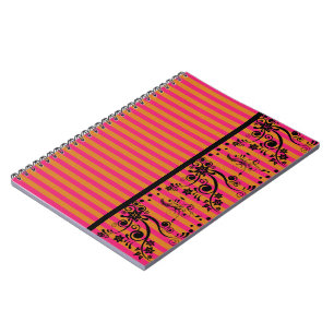 Cuaderno Floral negra sobre rosa - portátil