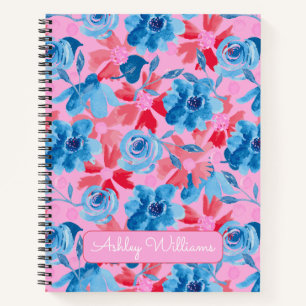 Cuaderno Floral negrita pintada a mano - Rojo, Azul y Rosa