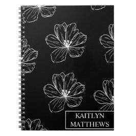 Cuaderno Floral Negro Minimalista Personalizado co