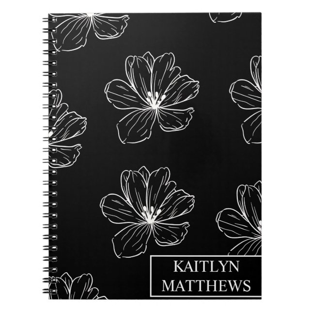 Cuaderno Floral Negro Minimalista Personalizado co (Frente)
