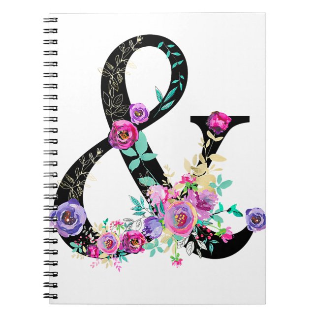 Cuaderno Floral Negro Moderno Ampersand Chic Rústico Campes (Frente)