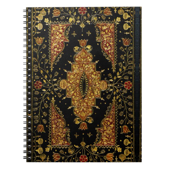 Cuaderno Floral negro y dorado caído (Frente)