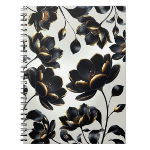Cuaderno Floral Negro y Dorado Greige Elegante Oscuro Inten