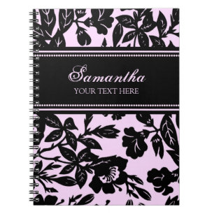 Cuaderno floral negro y rosado conocido de encargo