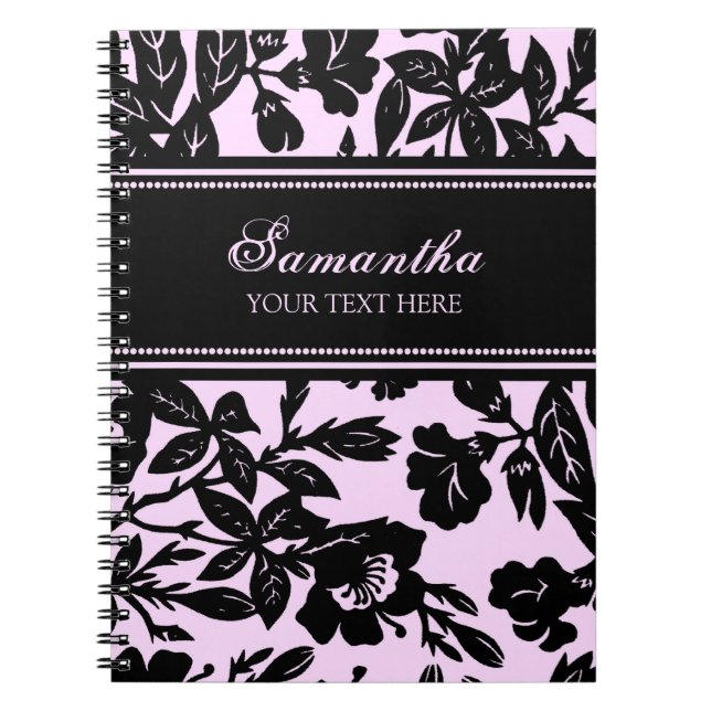 Cuaderno floral negro y rosado conocido de encargo (Frente)