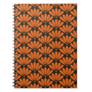 Cuaderno Floral oriental naranja de bronce y negro sin foco