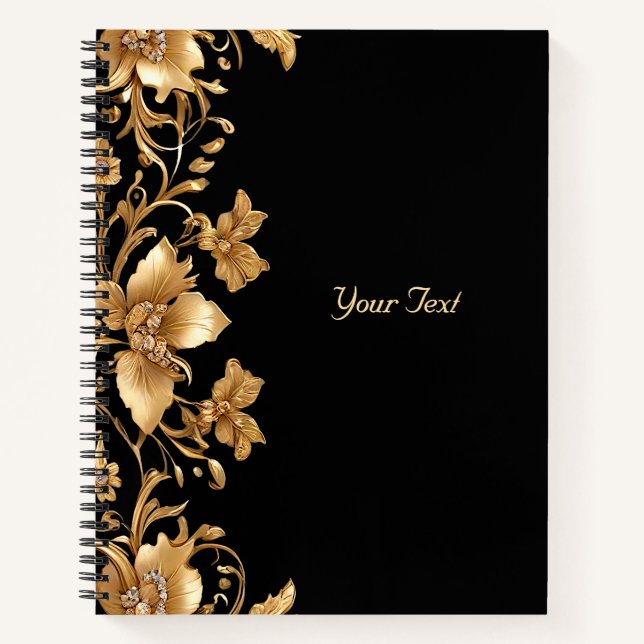 Cuaderno Floral Ornamentado Dorado Negro (Anverso)