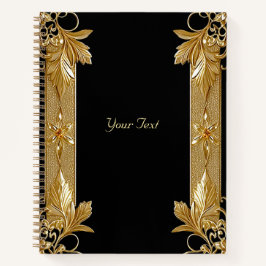 Cuaderno Floral Ornamentado Dorado Negro