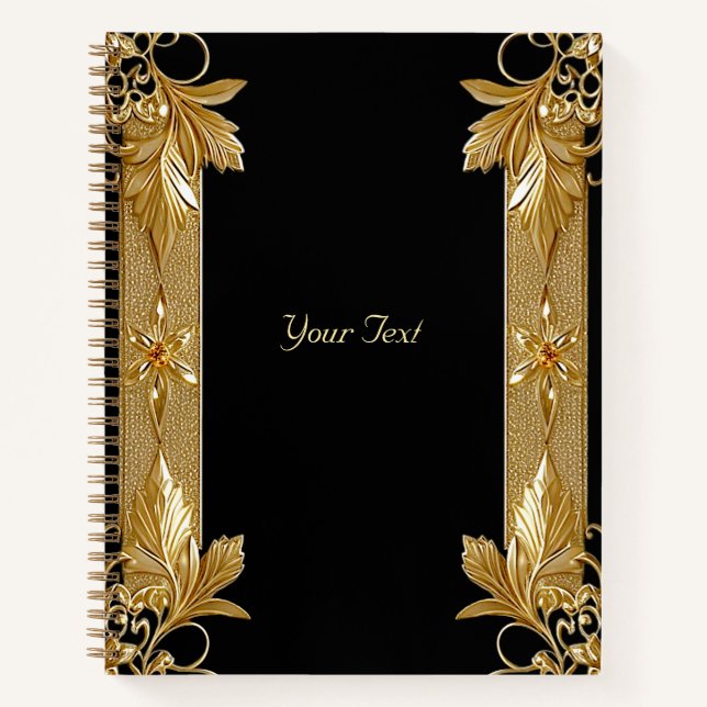 Cuaderno Floral Ornate Negro Dorado (Anverso)