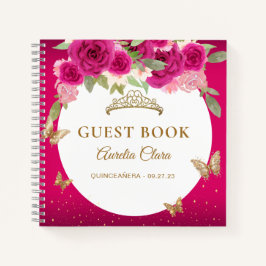 Cuaderno Floral Oro rosa Tiara Mariposa Invitado
