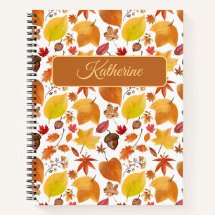 Cuaderno Floral Otoñal con un nombre personalizado Naranja