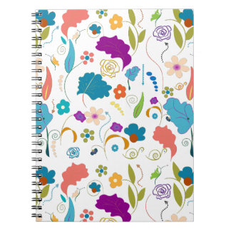 Cuaderno Floral Pattern, Vibrant Design, Orange and Blue, G