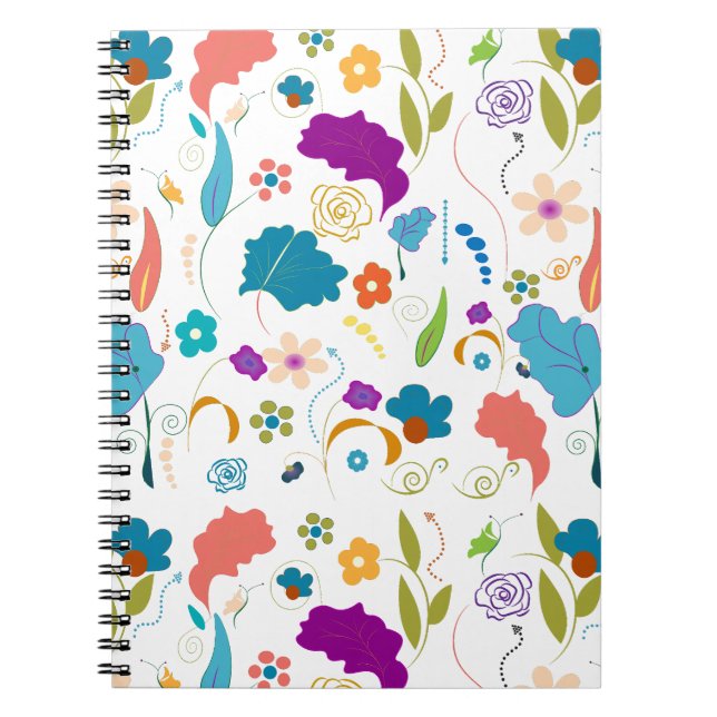 Cuaderno Floral Pattern, Vibrant Design, Orange and Blue, G (Frente)