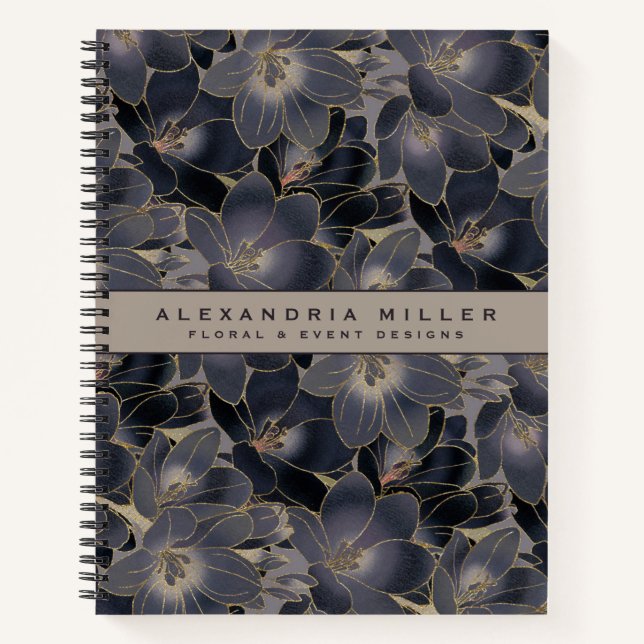 Cuaderno Floral personalizada | Azul marino y Taupe (Anverso)
