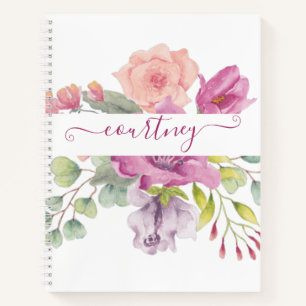 Cuaderno Floral personalizada con acuarela rosa y melocotón