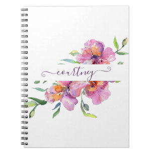 Cuaderno floral personalizada de acuarela rosa