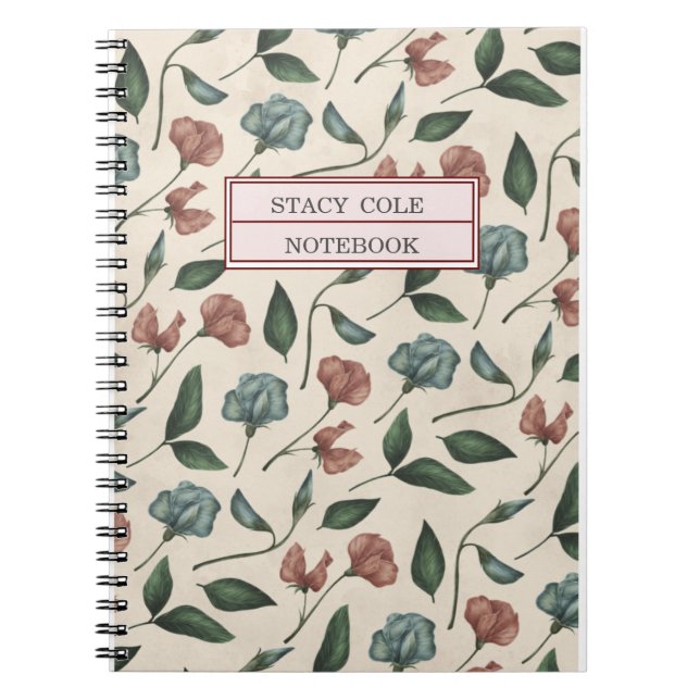 Cuaderno Floral personalizada de color de agua verde (Frente)