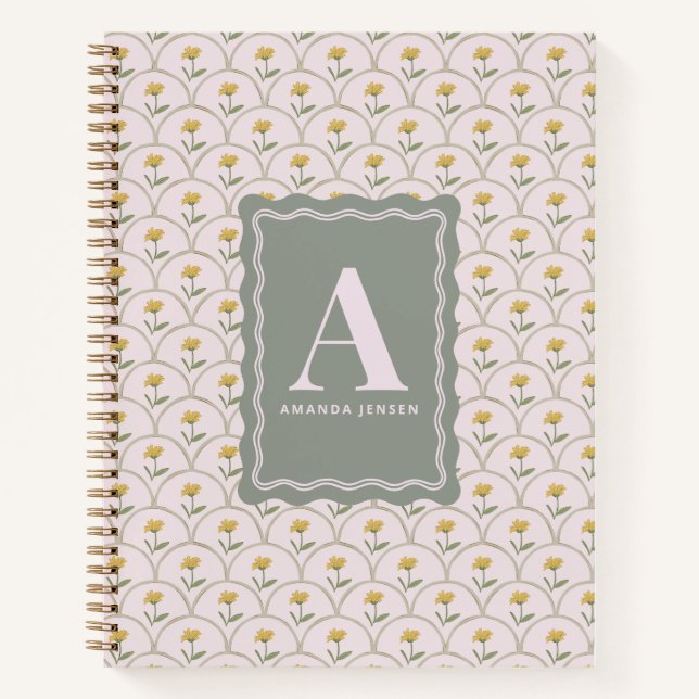 Cuaderno Floral Personalizada de Concha de Rosa Pastel  (Anverso)