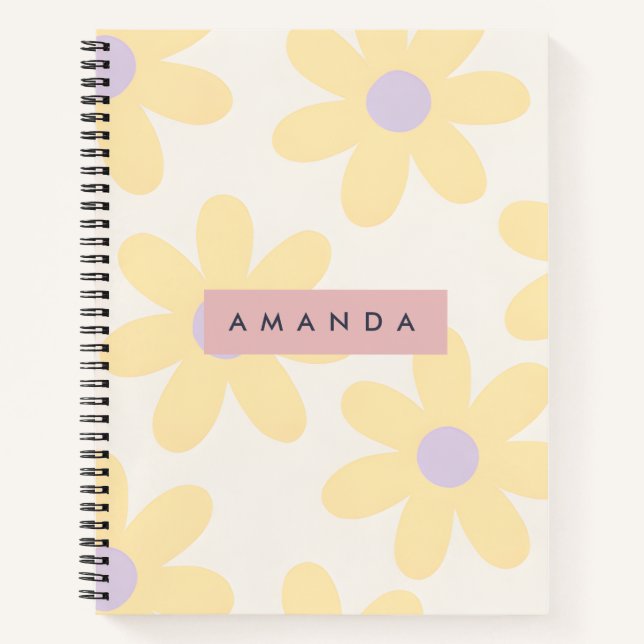 Cuaderno Floral Personalizada de Margarita Amarilla Retro (Anverso)