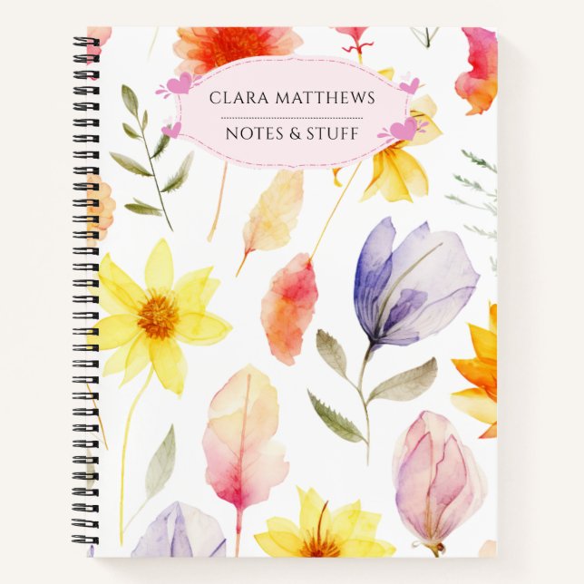 Cuaderno Floral Personalizado de Acuarela (Anverso)