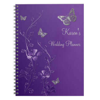 Cuaderno floral personalizado de la mariposa gris