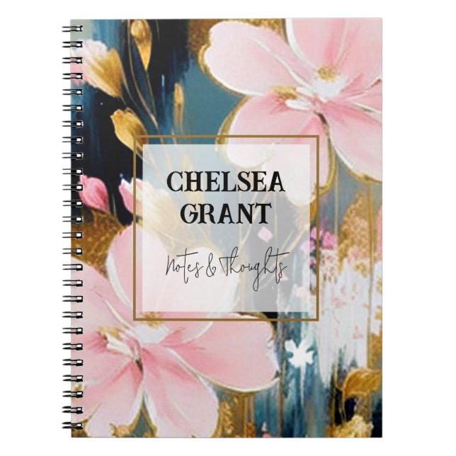 Cuaderno Floral personalizado de rosa y dorado (Frente)