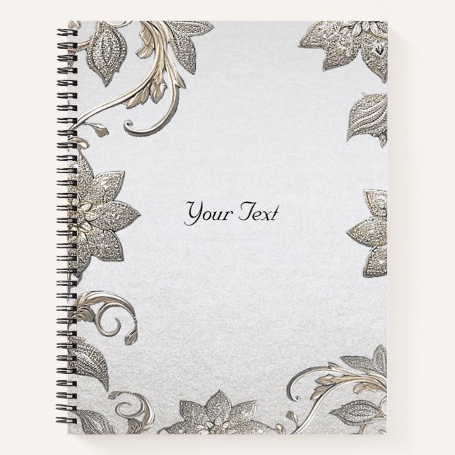 Cuaderno Floral Plateado Dorado (Anverso)