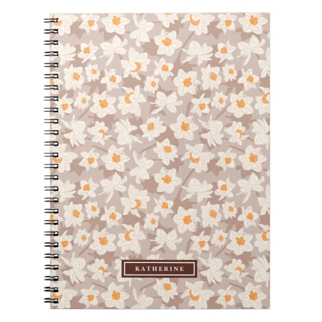 Cuaderno Floral primaveral en flor | Marrón personalizado (Frente)