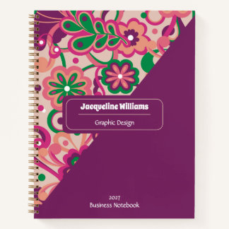 Cuaderno Floral psicodélico groovy de ciruela años 60 70