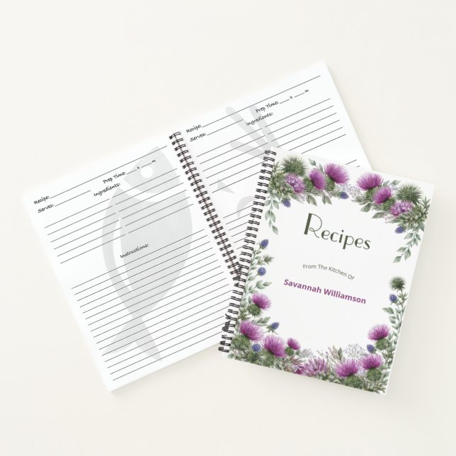 Cuaderno Floral Purple Thistle Elegant Frame Recipe  (Interior)