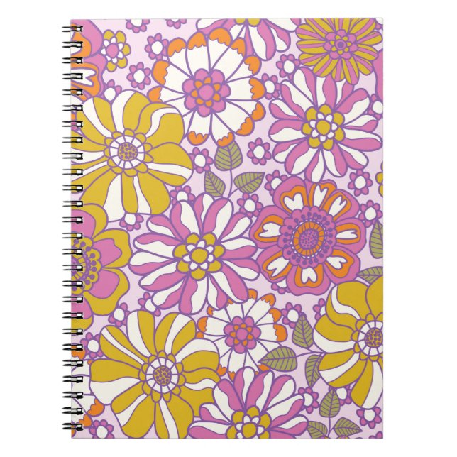 Cuaderno Floral retro de los años 60. Patrón de ilustracion (Frente)