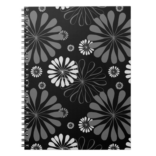 Cuaderno Floral Retro en Blanco y Negro (Frente)