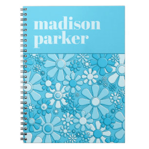 Cuaderno Floral retro groovy personalizada azul de los años