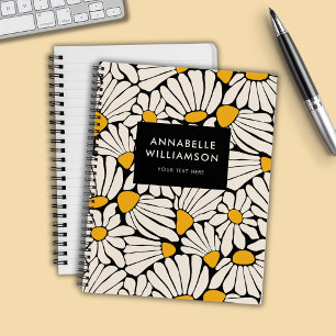 Cuaderno Floral Retro Mostaza Amarillo Negro