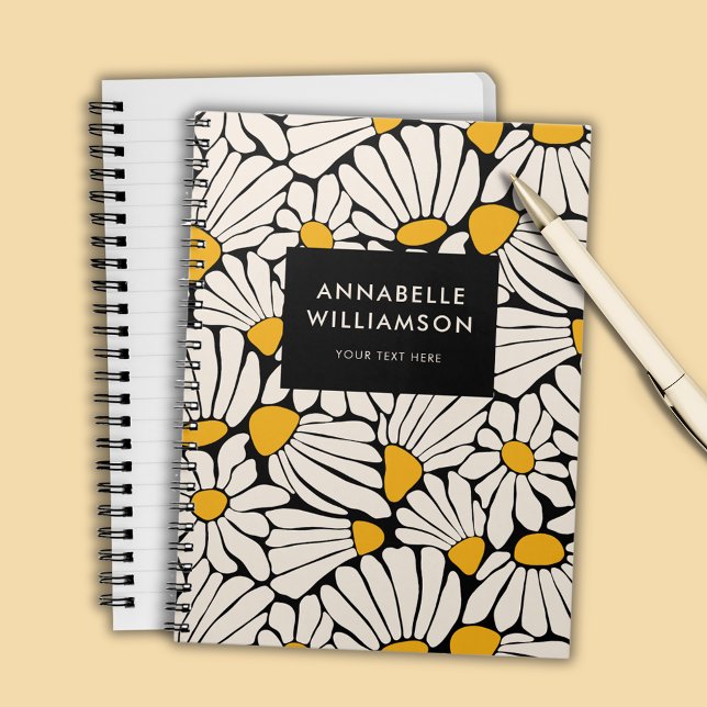 Cuaderno Floral Retro Mostaza Amarillo Negro (Retro floral daisy dream notebook)