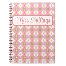Cuaderno Floral Retro rosa y verde personalizado