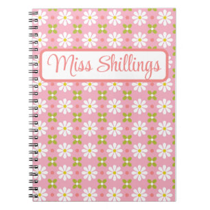 Cuaderno Floral Retro rosa y verde personalizado