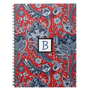 Cuaderno Floral roja blanca y azul Paisley Bohemio Boho