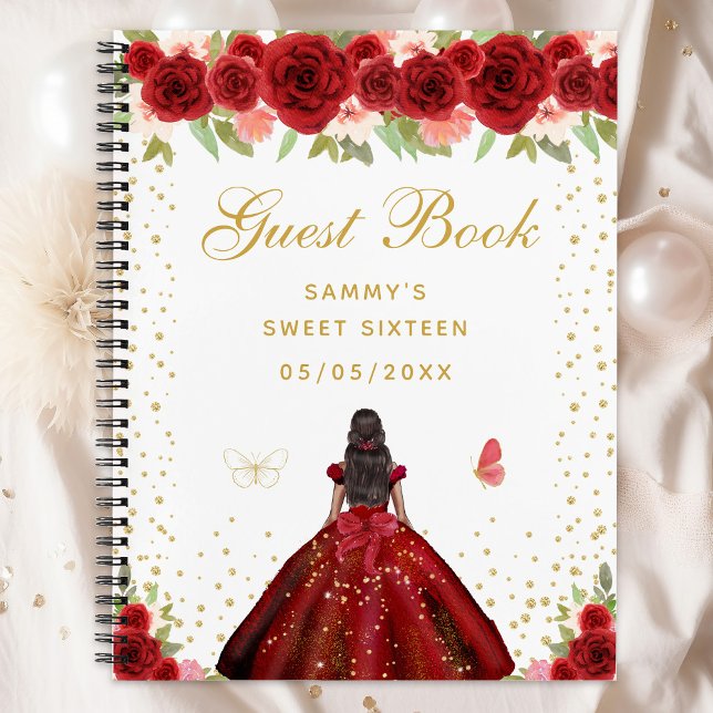 Cuaderno Floral roja de piel oscura Princesa Dulce Dieciséi (Subido por el creador)