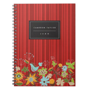 Cuaderno floral rojo caprichoso del personalizado