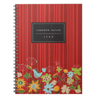 Cuaderno floral rojo caprichoso del personalizado