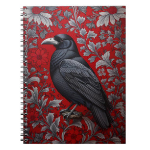 Cuaderno Floral Rojo Cuervo Negro Inspirado en Wil