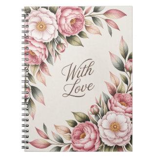 Cuaderno floral Romántico de Peony Rosa "Con Amor"
