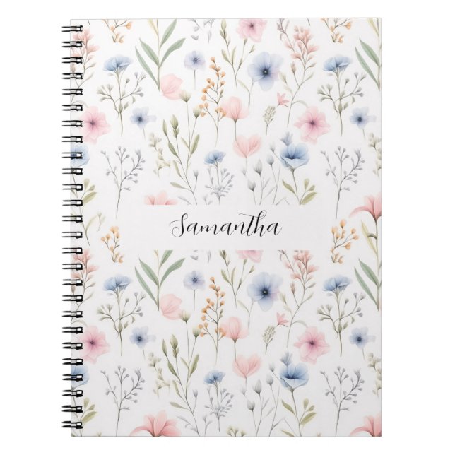 Cuaderno Floral rosa azul personalizada (Frente)