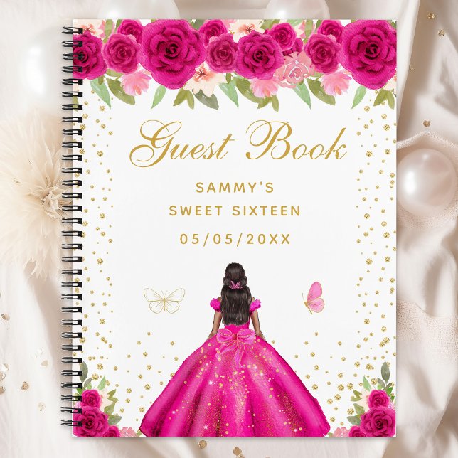 Cuaderno Floral rosa caliente Piel oscura Princesa Dulce Di (Subido por el creador)