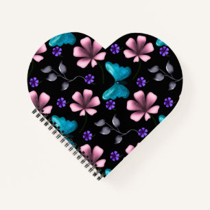 Cuaderno Floral Rosa Caprichosa y Mariposa Azul Sin Costura