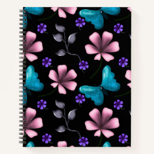 Cuaderno Floral Rosa Caprichosa y Mariposa Azul Sin Costura