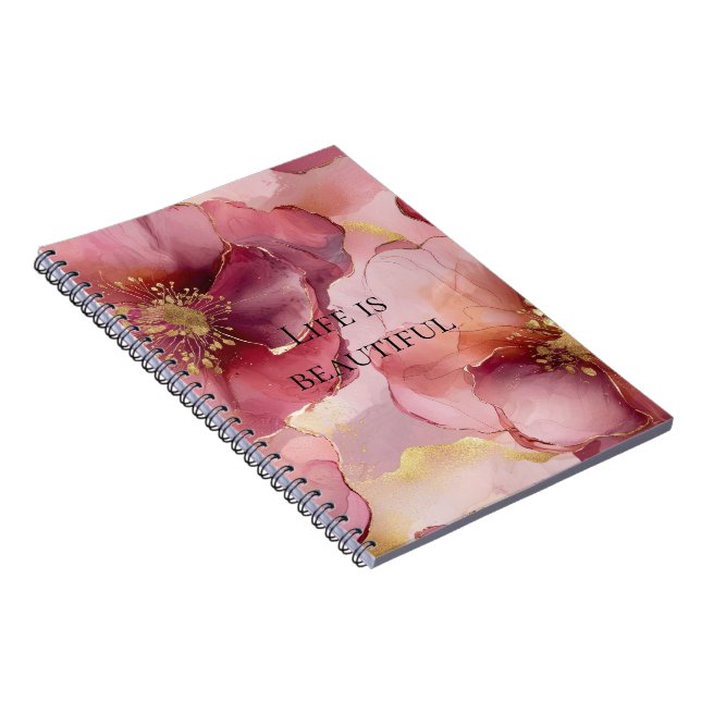 Cuaderno Floral Rosa Carmesí Besado por el Oro  (Lado Derecho)