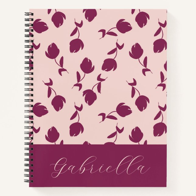 Cuaderno Floral Rosa Con Nombre (Anverso)